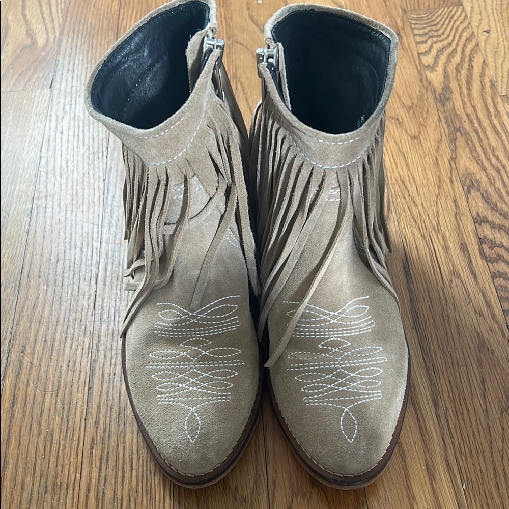 Zadig and Voltaire. Tan Fringe Ankle Boots